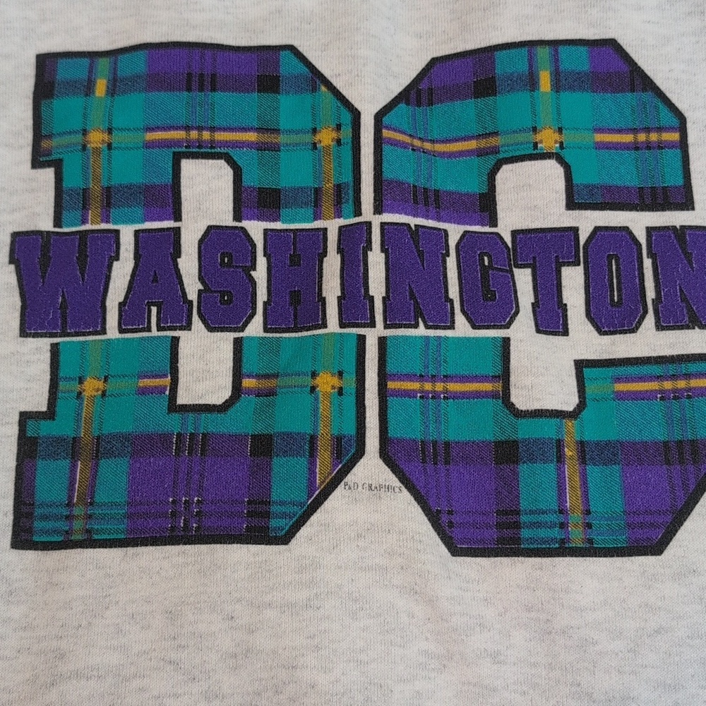 Vintage Heather Gray Washington DC Sweatshirt Plaid Purple Green Design Large - Picture 2 of 7